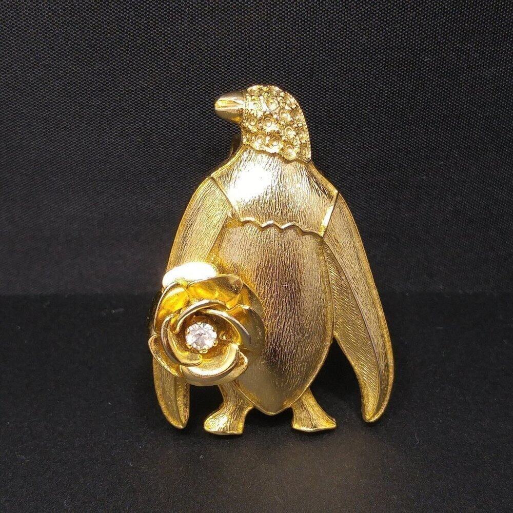 Kirks Folly Penguin Scarf Pin Necklace Enhancer, Gold Plated, 1 1/2 Inches